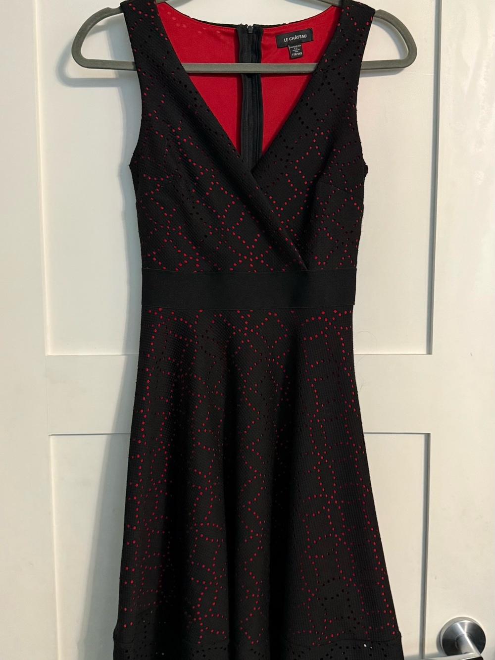 le chateau Black and Red Sleeveless Fit & Flare Midi Dress